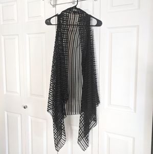 Black Sheer Stripe Long Flowy Vest Cardigan
